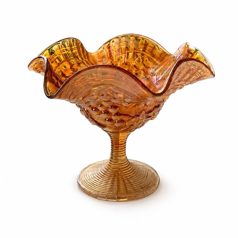 Imperial Marigold Iridescent Carnival Glass Imperial Grape 4 5/8" Compote 1910